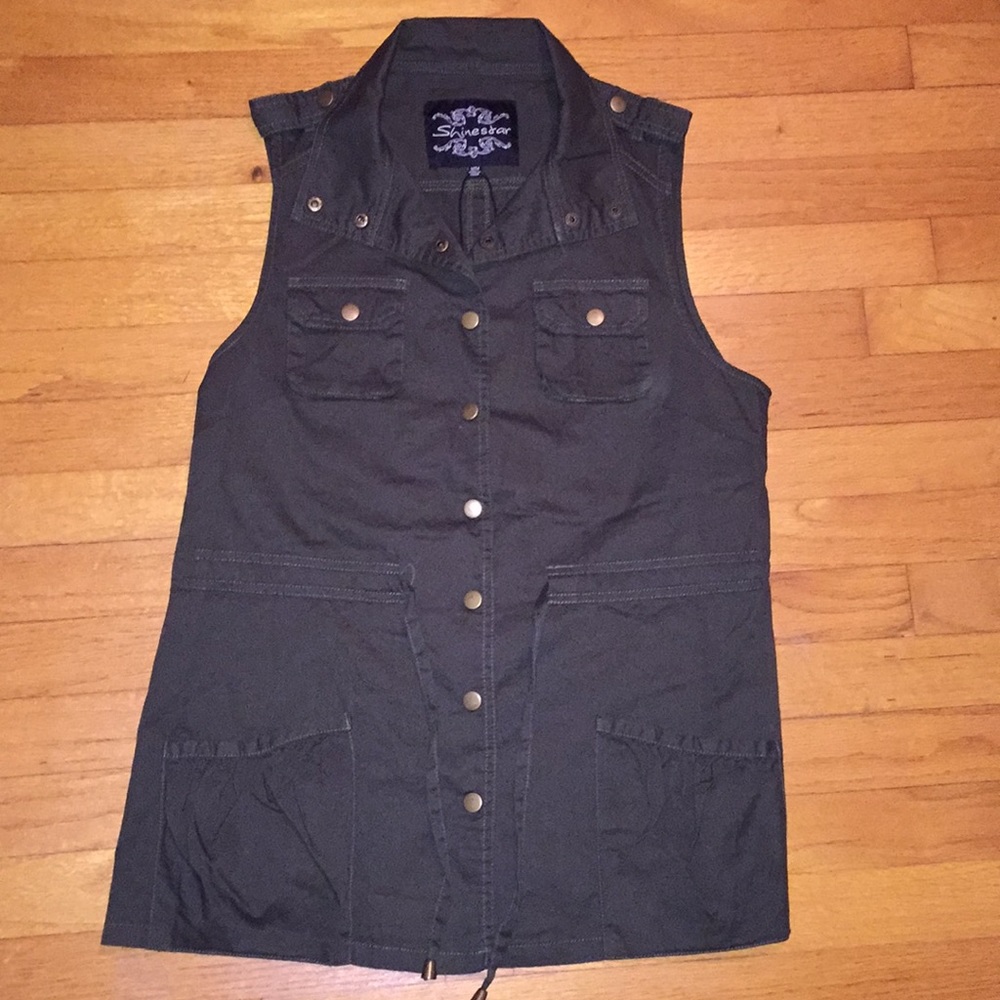Shinestar Olive Green Military Style Vest Jacket